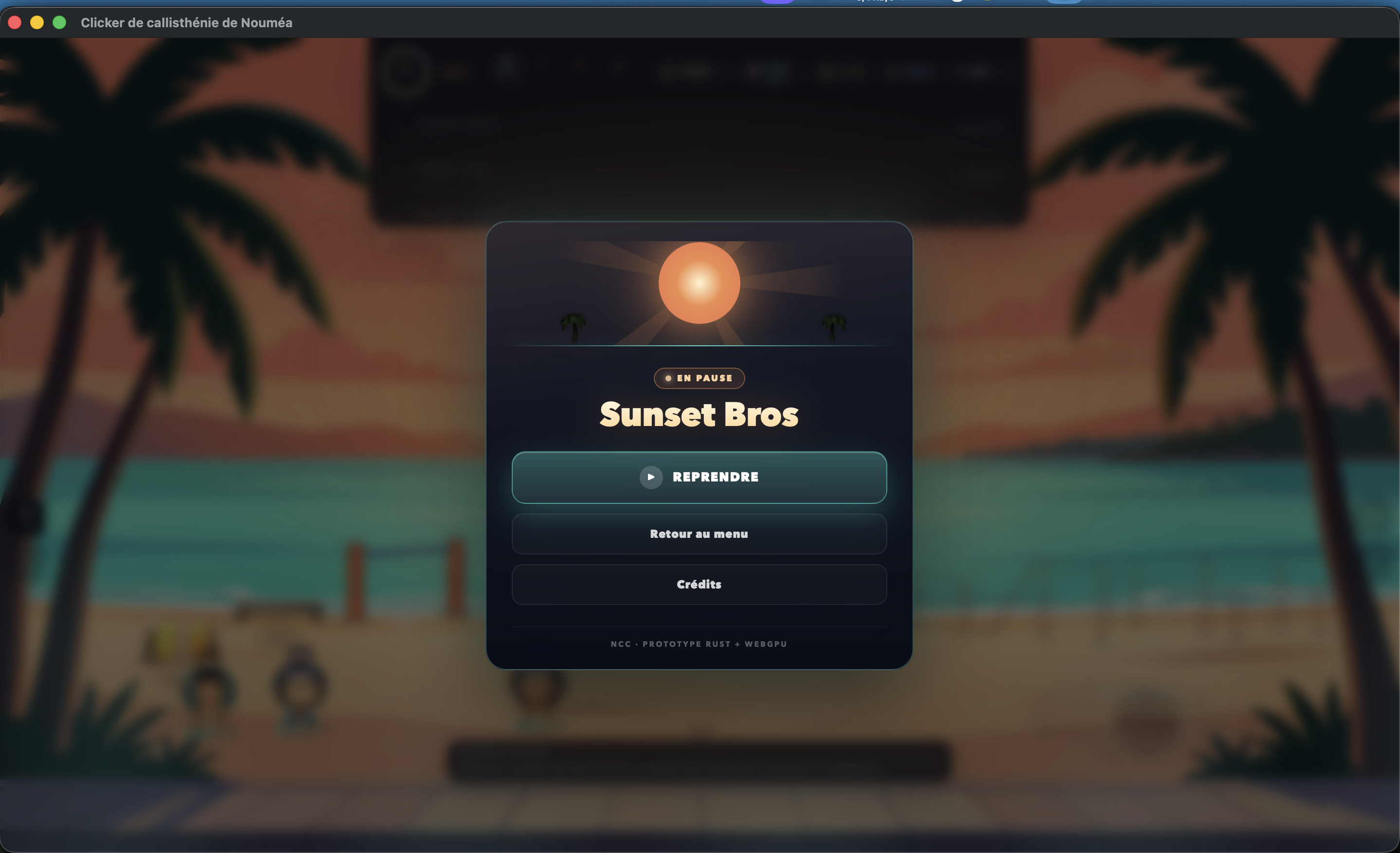Menu de pause de Sunset Bros